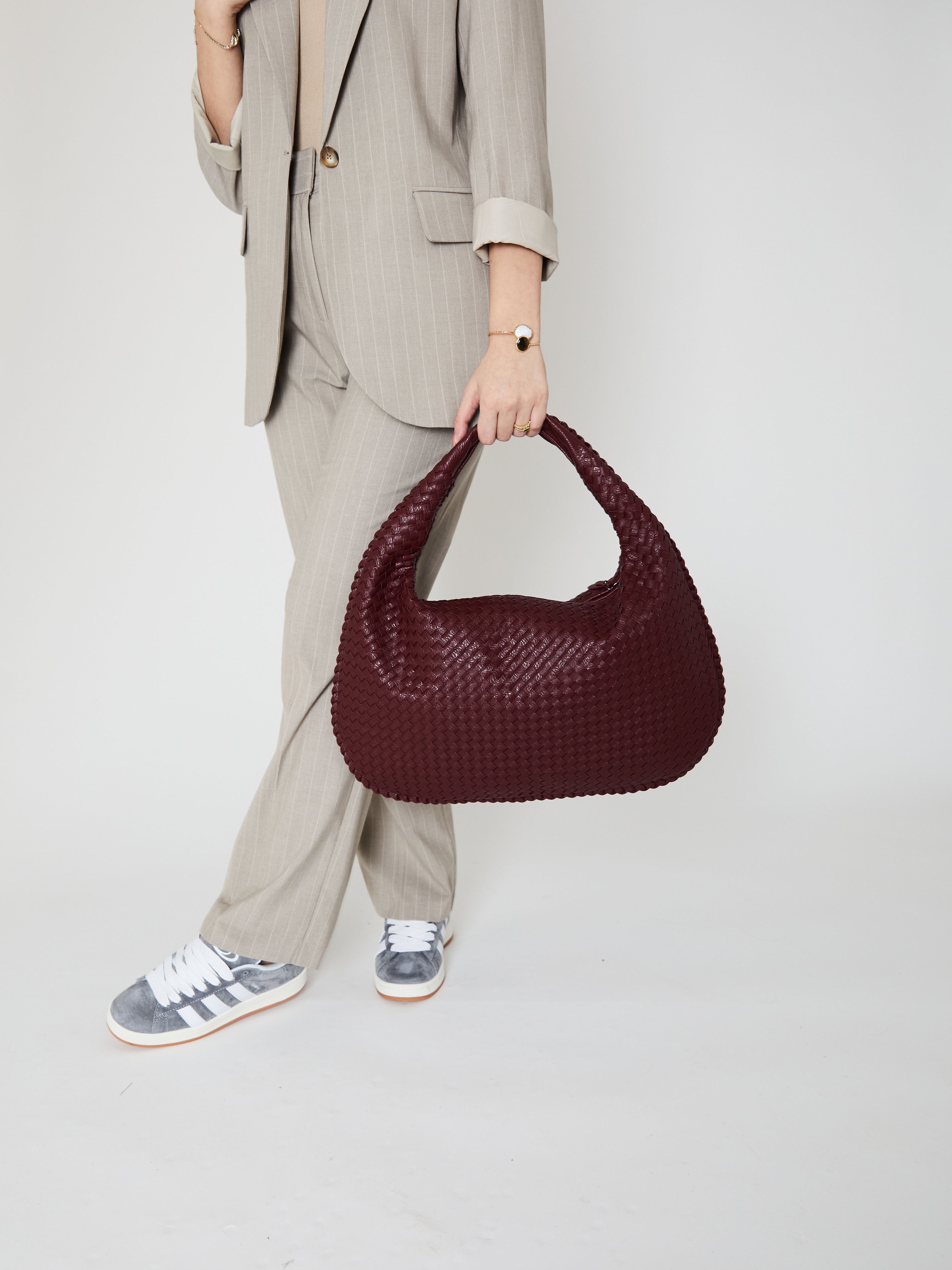 Burgundy Luxury Ladies Handbag with Braided Design