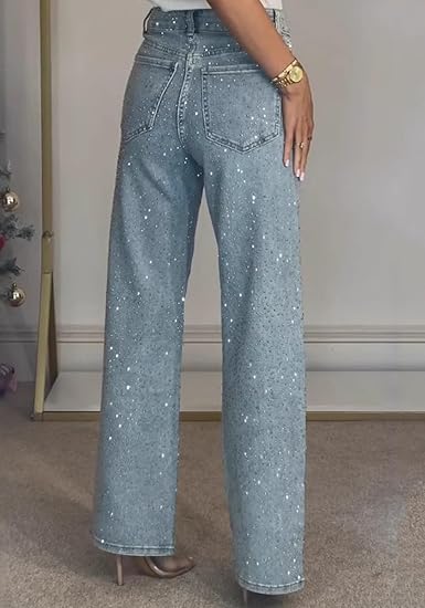 Laila | Jean Coupe Droite avec Détails Pailletés