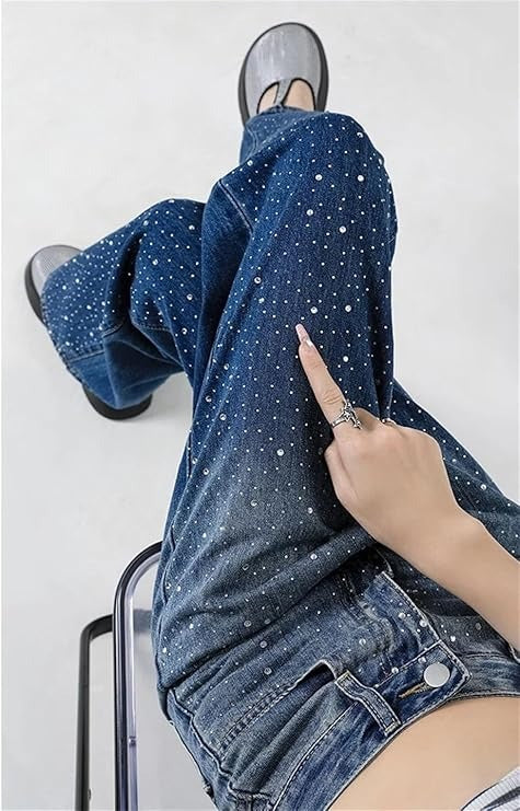 Laila | Jean Coupe Droite avec Détails Pailletés