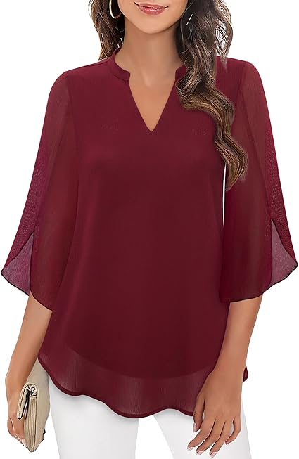 Luxe Dames Blouse met V-Hals en Losvallende Mouwen