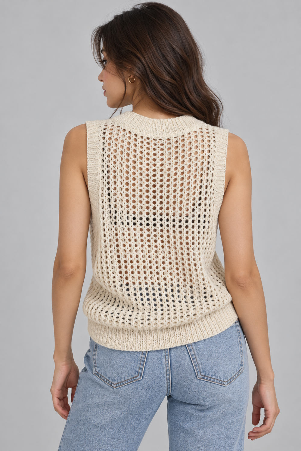 Beige Airy Women's Top with Knitted Details