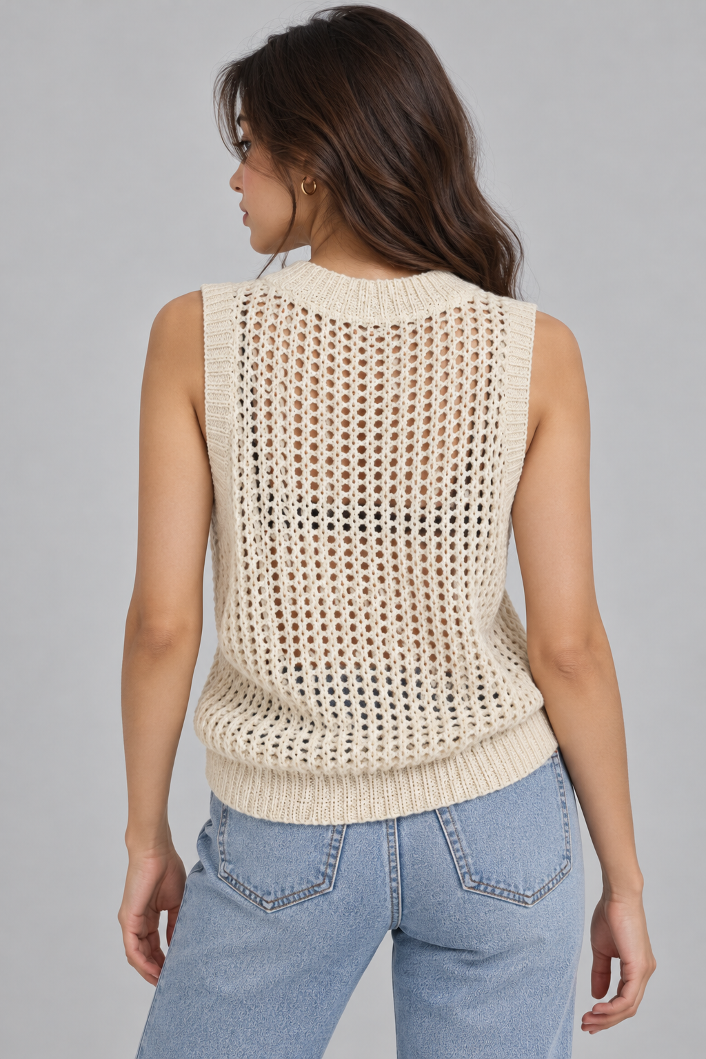 Beige Airy Women's Top with Knitted Details