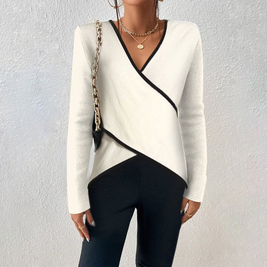 Trendy chique dames wrap blouse met elegante sweater look