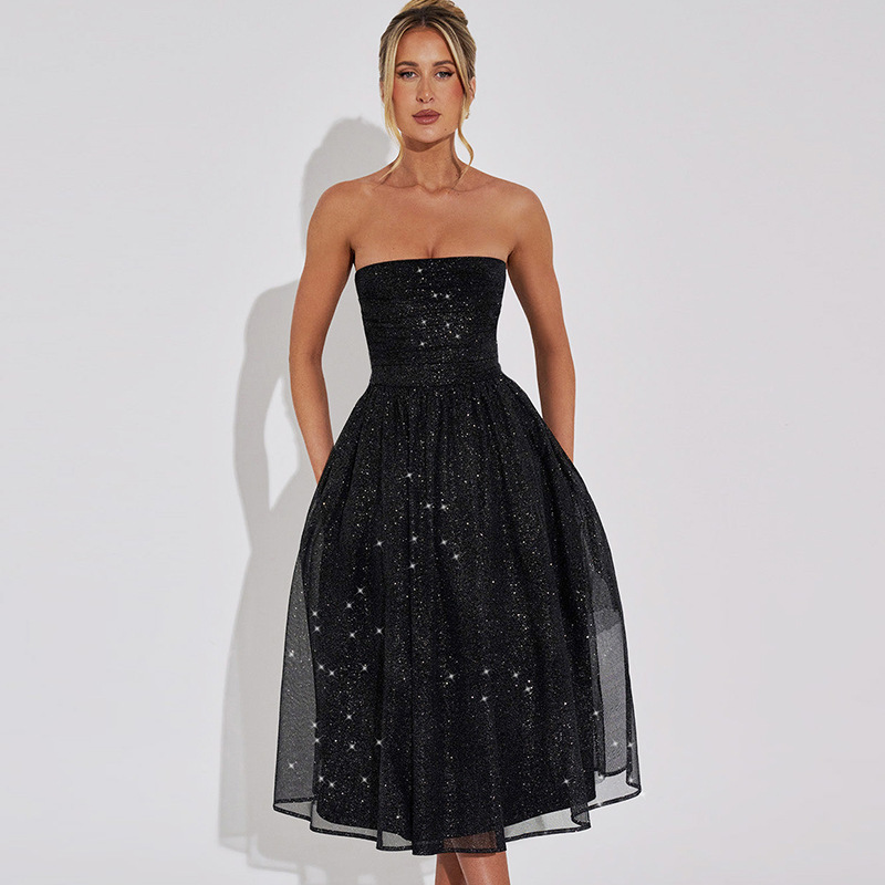 Marlou | Strapless Glitter Midi-jurk