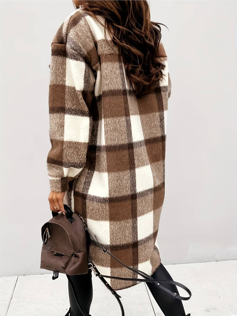 Stijlvolle Warme Dames Ruit Wollen Jacket Met Knopen