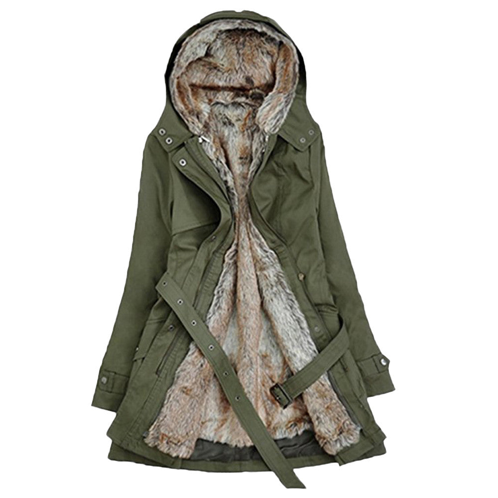 Warme gevoerde dames parka met ceintuur en chique details