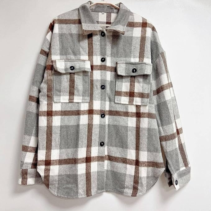 Oversized Dames Wollen Jas met Ruitpatroon en Zakken