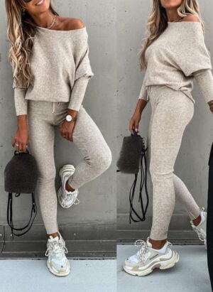 Trendy Off-Shoulder Dames Trui Set met Legging