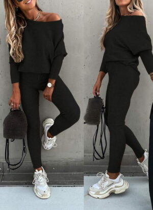 Trendy Off-Shoulder Dames Trui Set met Legging