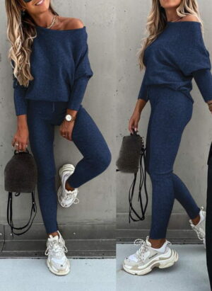 Trendy Off-Shoulder Dames Trui Set met Legging