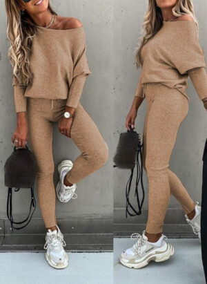 Trendy Off-Shoulder Dames Trui Set met Legging