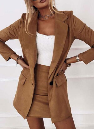 Stijlvolle Dames Blazer Rok Set met Lange Mouwen