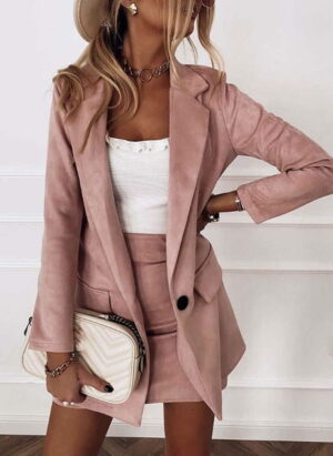Stijlvolle Dames Blazer Rok Set met Lange Mouwen