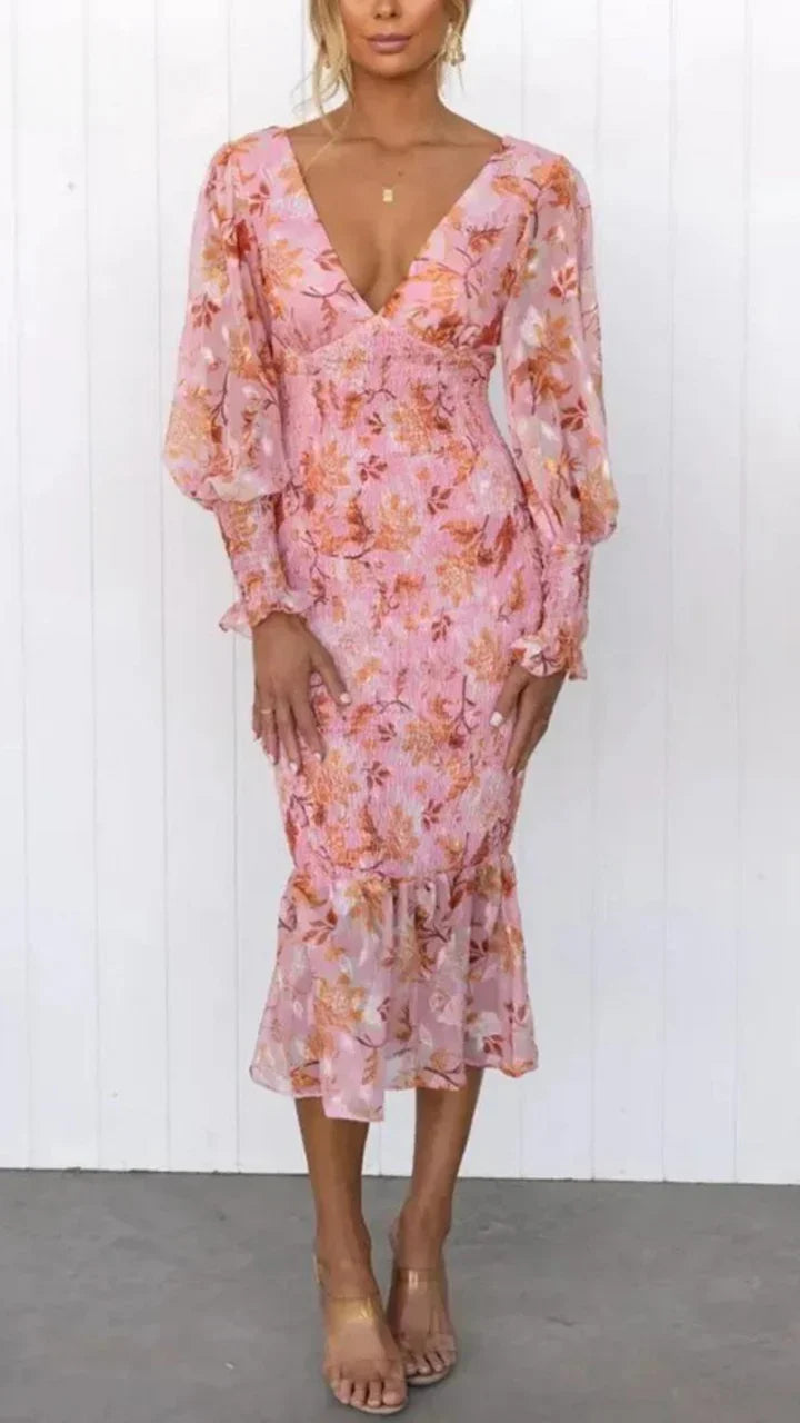 Beulah | Floral Smocked Midi Dress