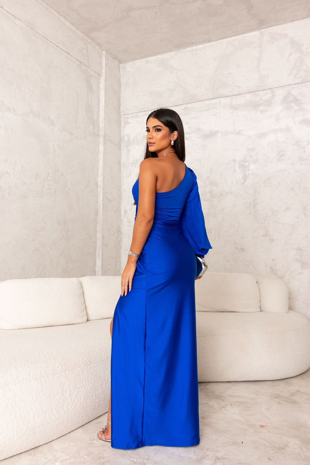 Lyca | Asymmetric Satin Evening Dress with Draping Gala Gown