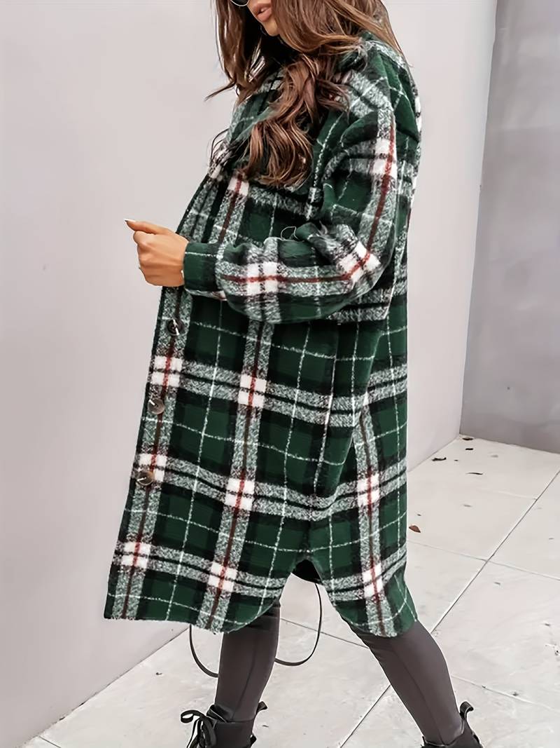 Stijlvolle Warme Dames Ruit Wollen Jacket Met Knopen