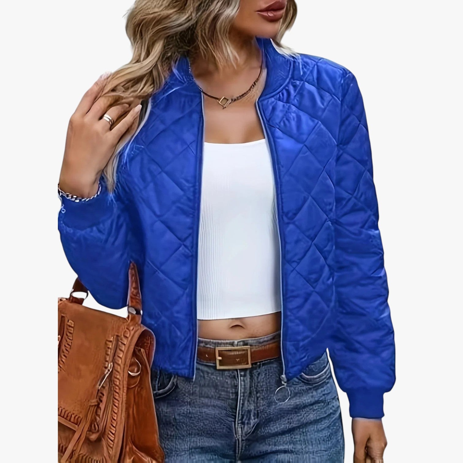 Bomber Jacket for Women with Checkered Pattern