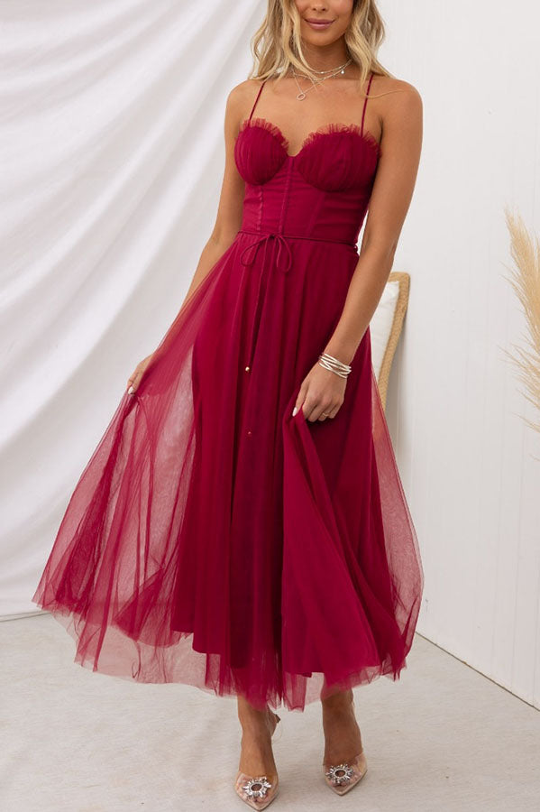 Moxi| Tulle Corset Dress with Spaghetti Straps
