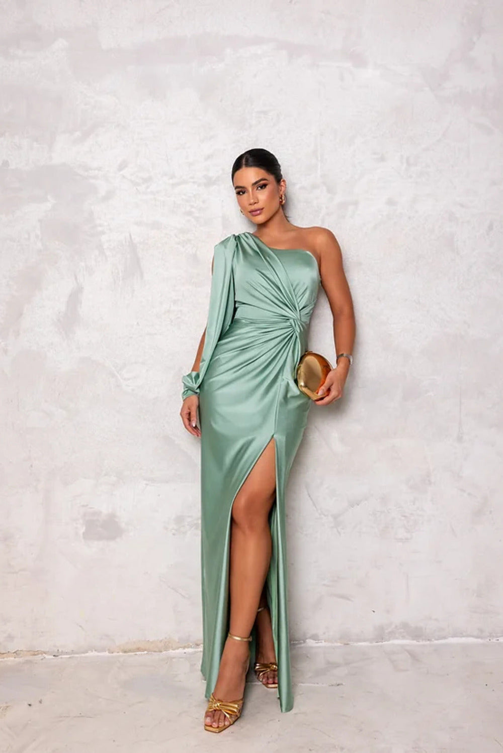Lyca | Asymmetric Satin Evening Dress with Draping Gala Gown
