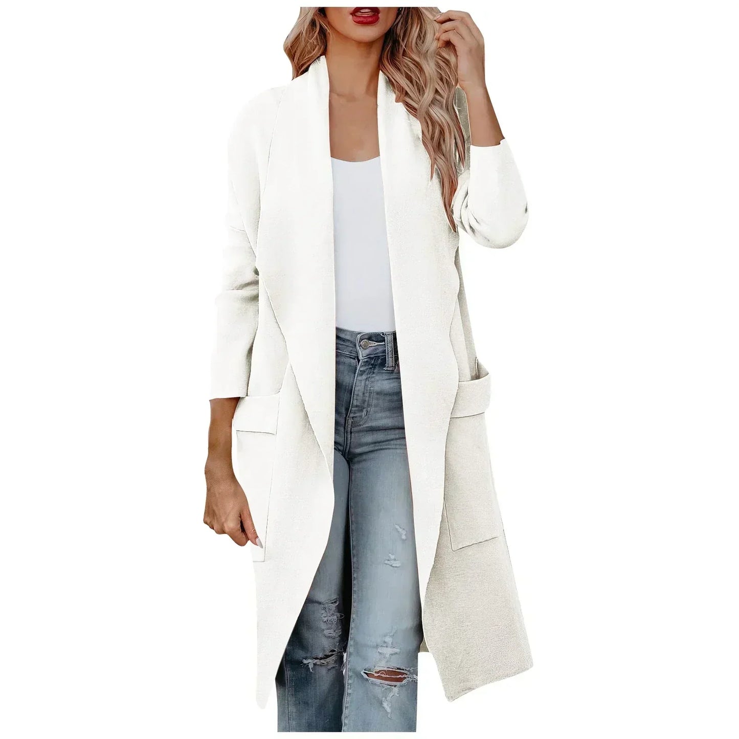 Comfortabele chique dames jas met lange pasvorm en ceintuur