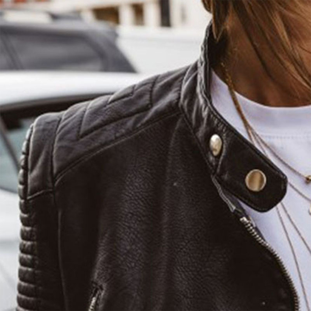 Trendy Leren Getailleerde Dames Jas Met Rits