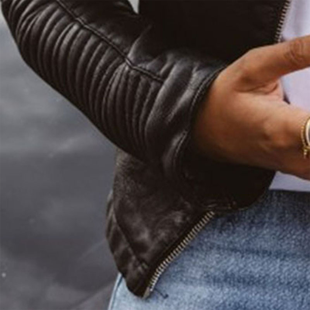 Trendy Leren Getailleerde Dames Jas Met Rits