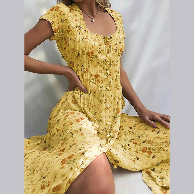 Luchtige Zomerse Dames Maxi Jurk met Knopen en Bloemenprint