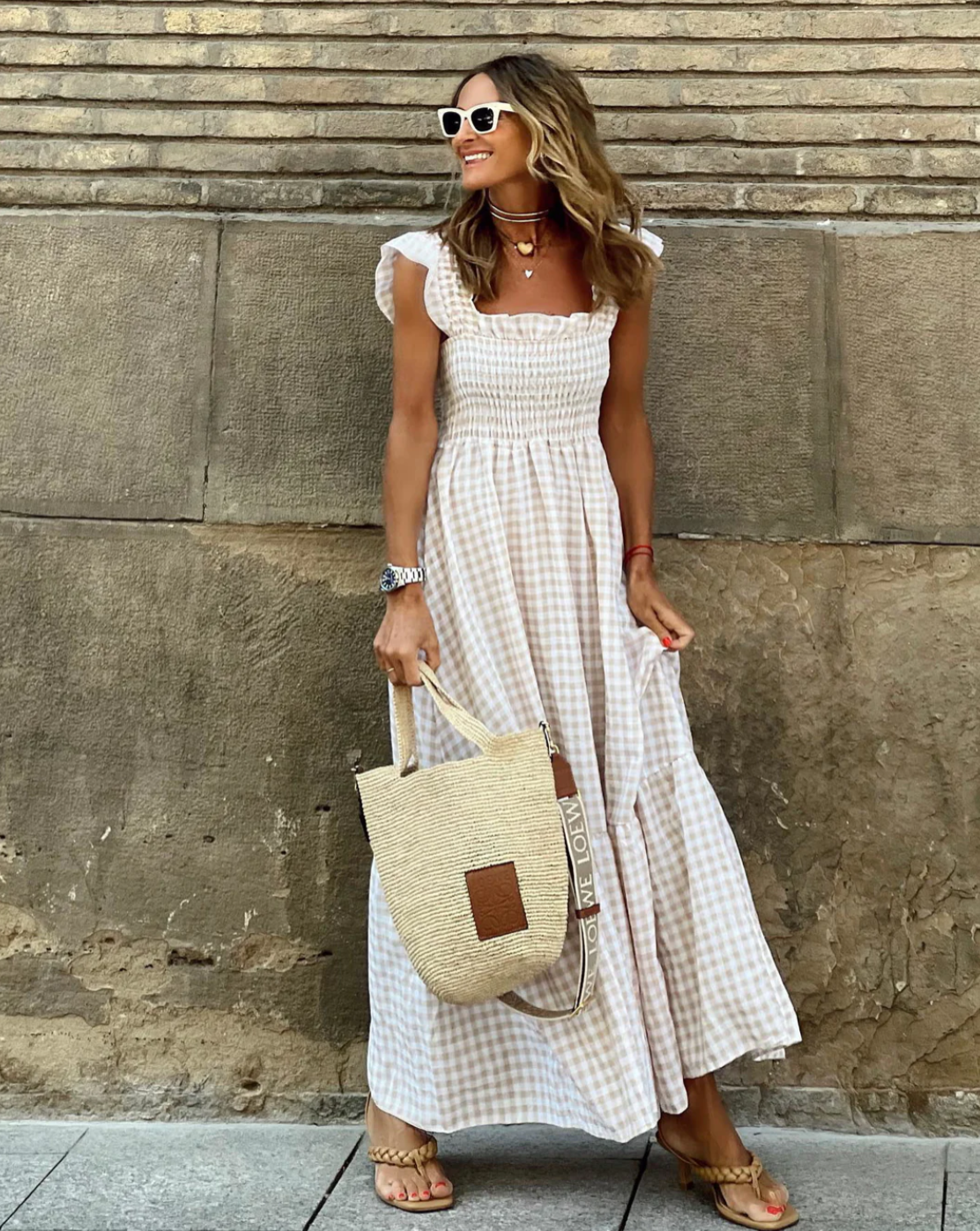 Grayson | Elegant Gingham Maxi Dress with Ruffle Sleeves