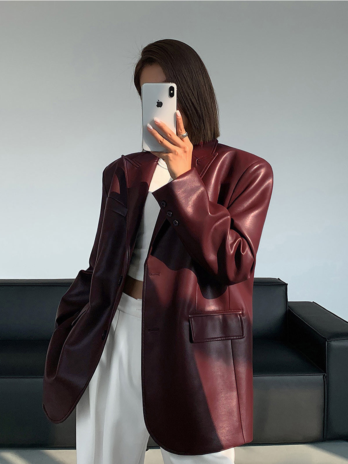 Oversized Lederlook Blazer Voor Dames