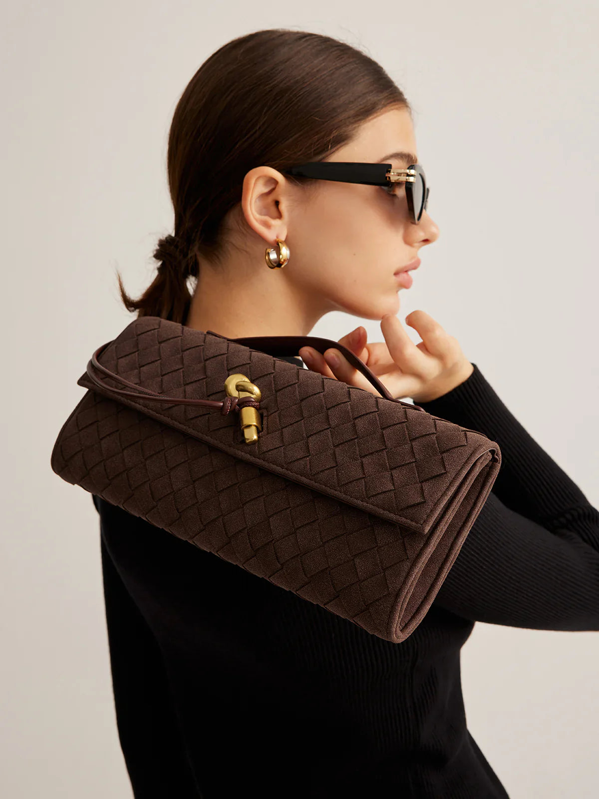 Tanyah | Elegant Brown Woven Clutch