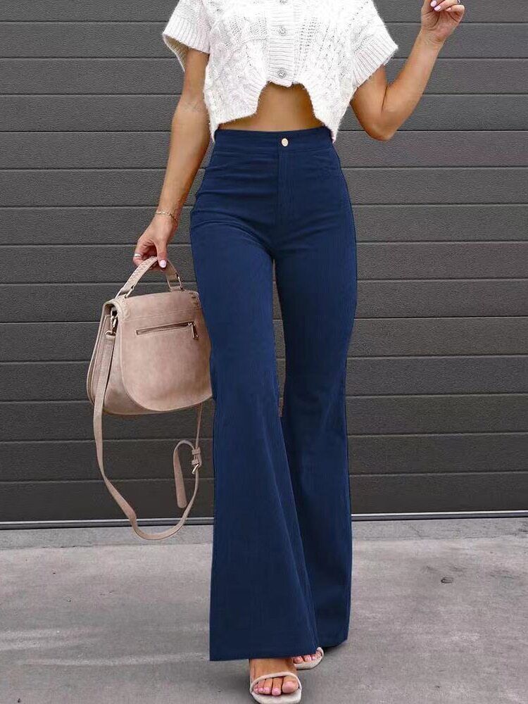 Trendy flatterende dames flared broek met hoge taille en comfortabele fit