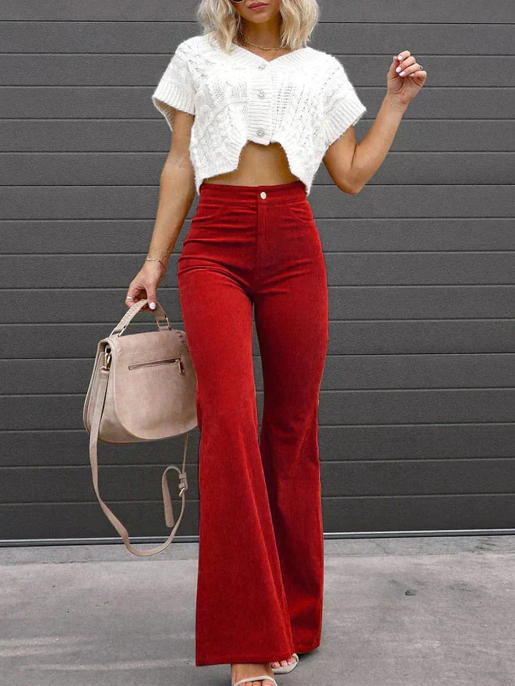 Pantalon évasé tendance pour femmes, taille haute et coupe confortable