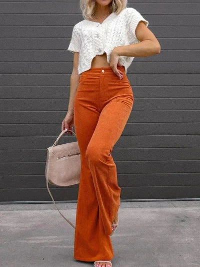 Trendy flatterende dames flared broek met hoge taille en comfortabele fit
