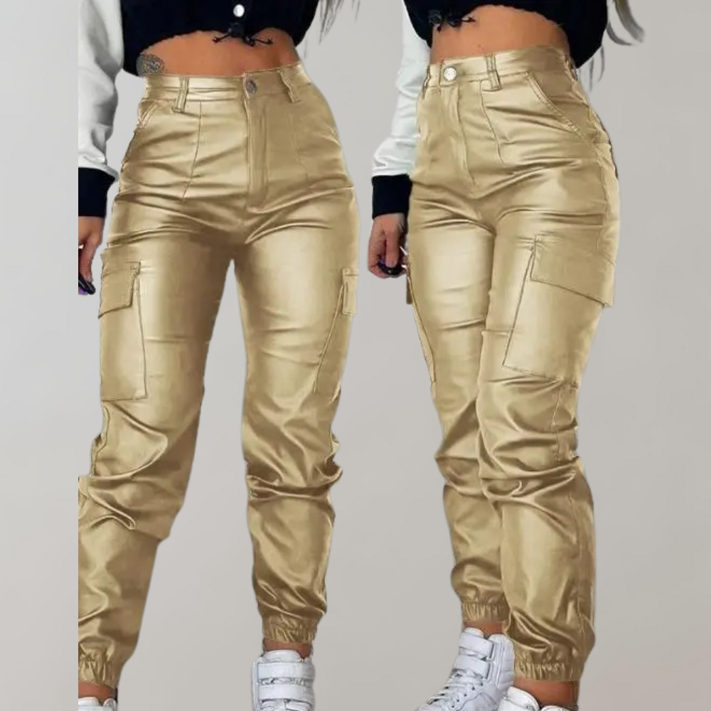 Trendy Dames Cargo Broek met Hoge Taille en Zakken