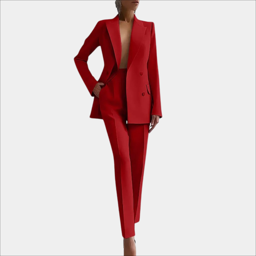 Stijlvolle Dames Blazer Pantalon Set met Dubbele Knopen
