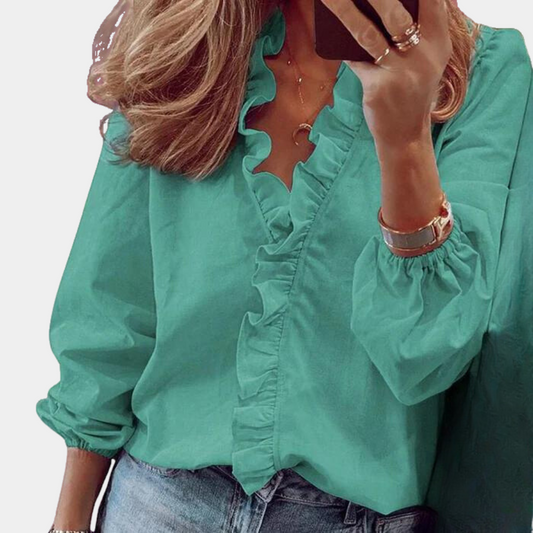 Elegante Trendy Dames Blouse met Ruches en Lange Mouwen