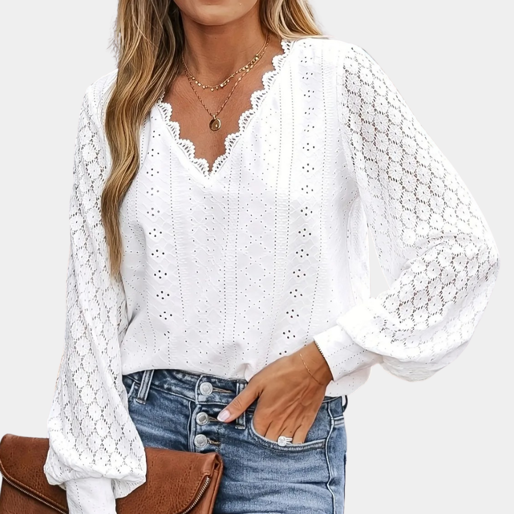 Madelyn | Elegante Witte Kanten Blouse