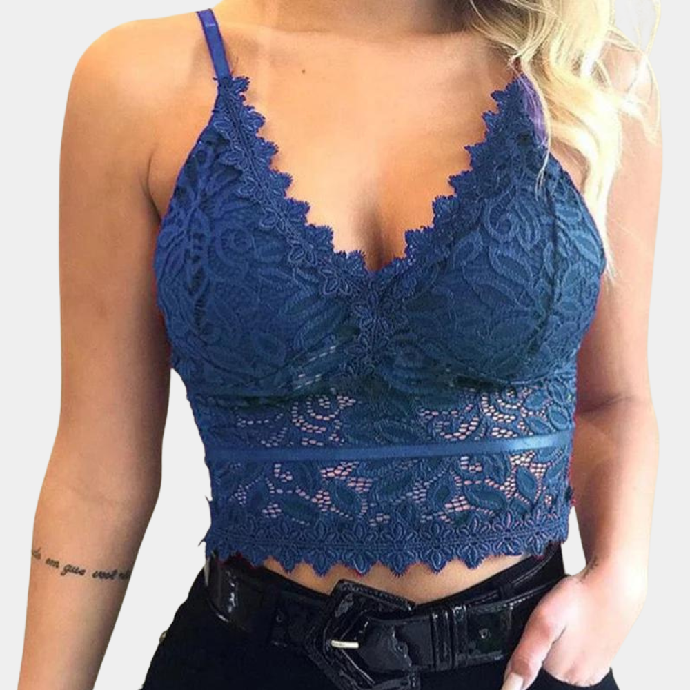 Trendy Dames Lace Cropped Top met Kantdetails en V Hals