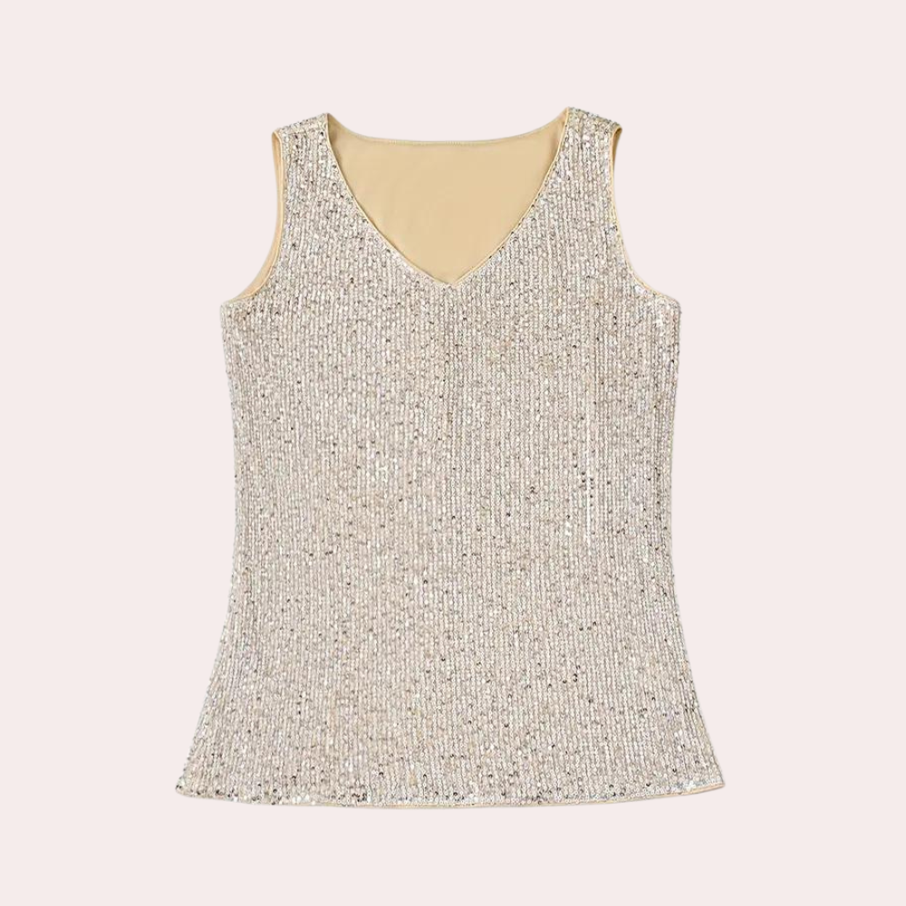 Luxe Glitterende Dames Top met V-hals en Mouwloos
