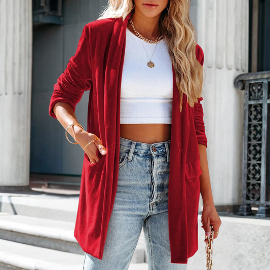 Comfortabele Dames Vest met Lange Mouwen en Zakken