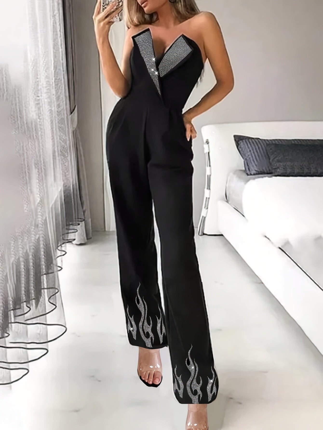 Diany | Avondjumpsuit met Rhinestone Accenten