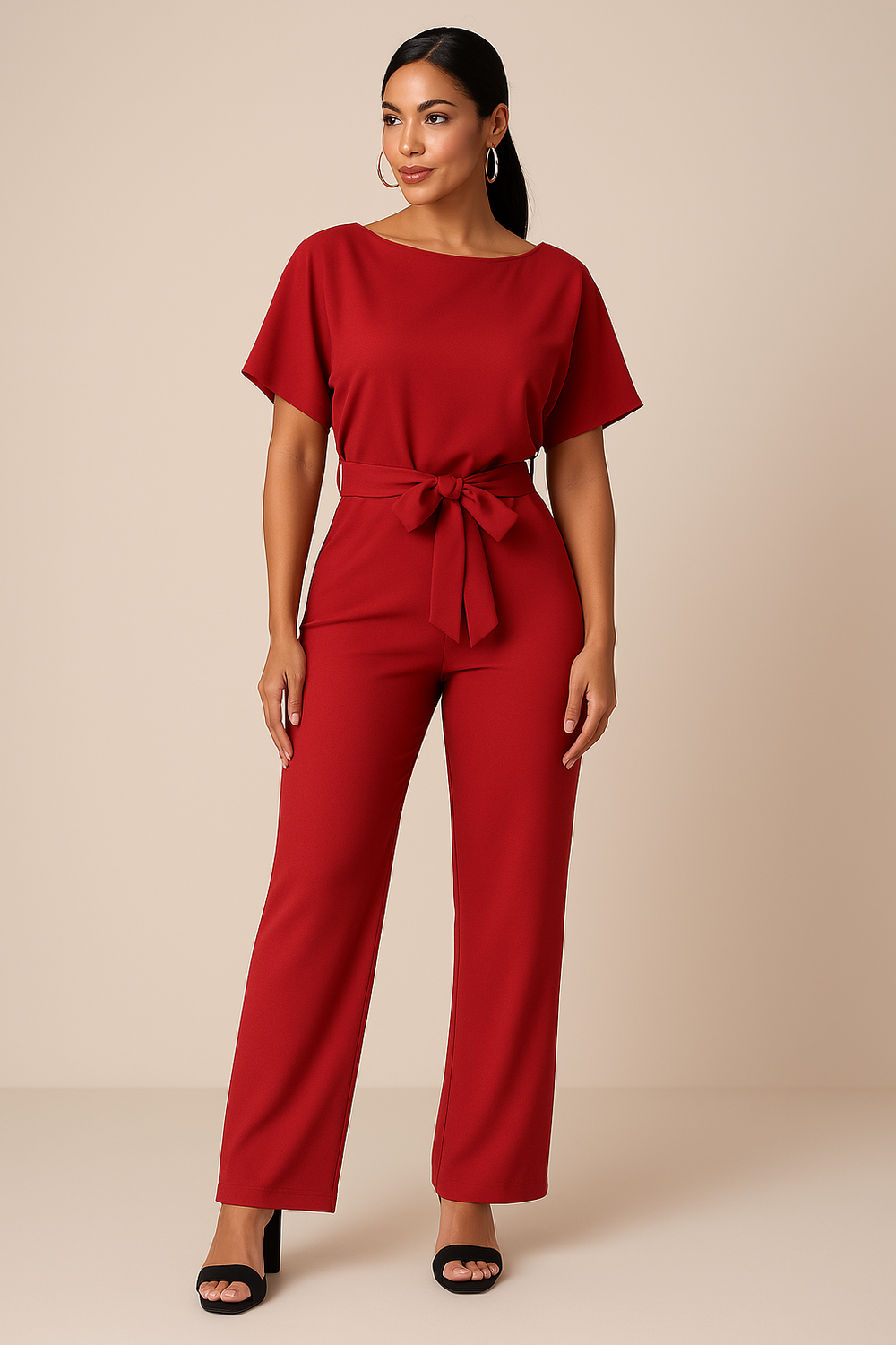 Combinaison large minimaliste pour femmes avec ceinture nouée