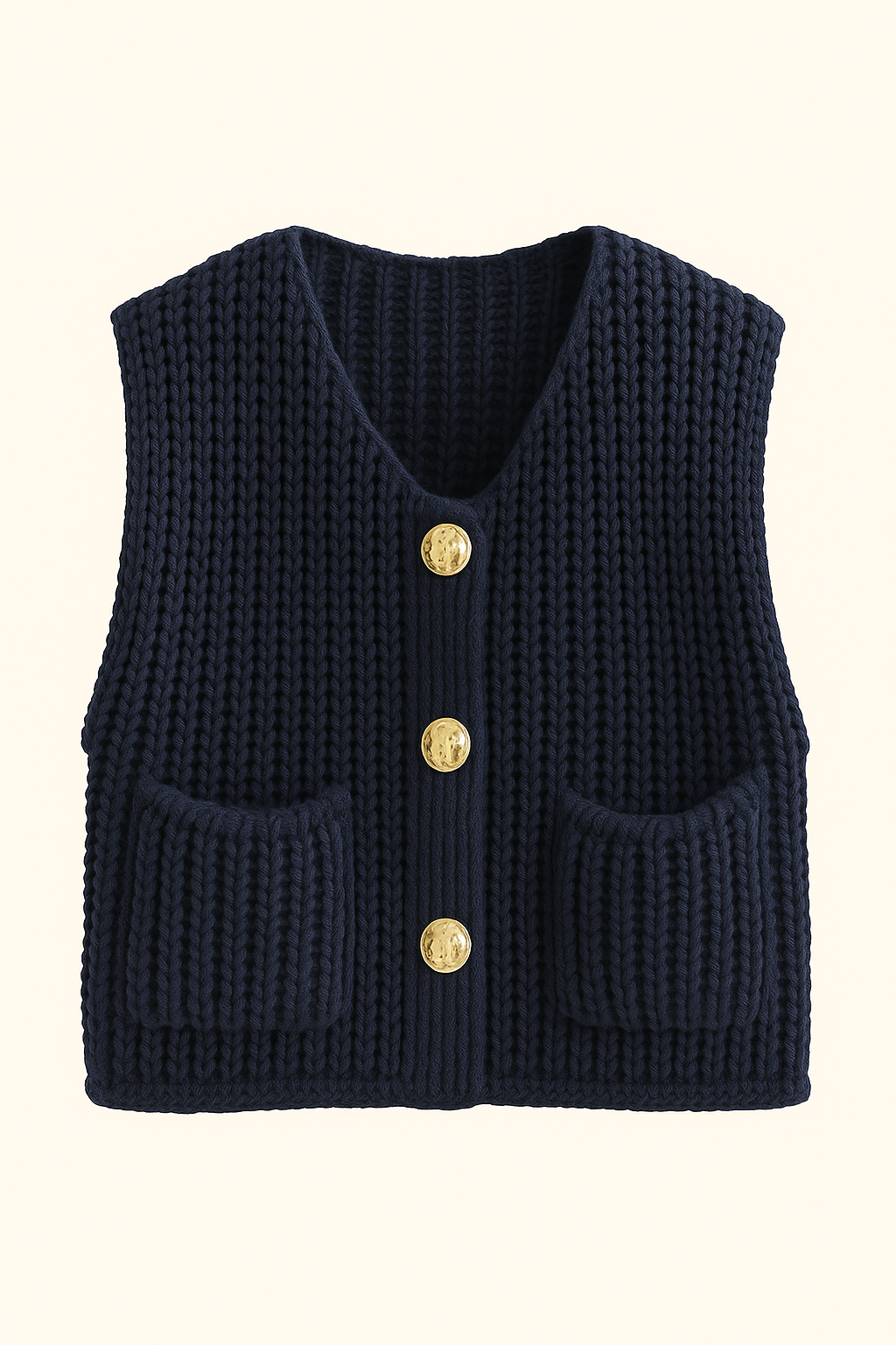 Liona | Gebreid Mouwloos Vest met Gouden Knopen
