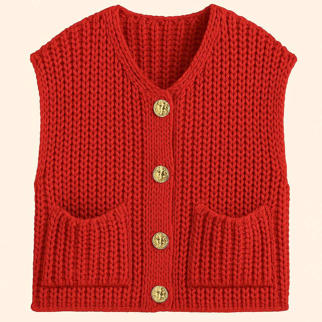 Liona | Gebreid Mouwloos Vest met Gouden Knopen