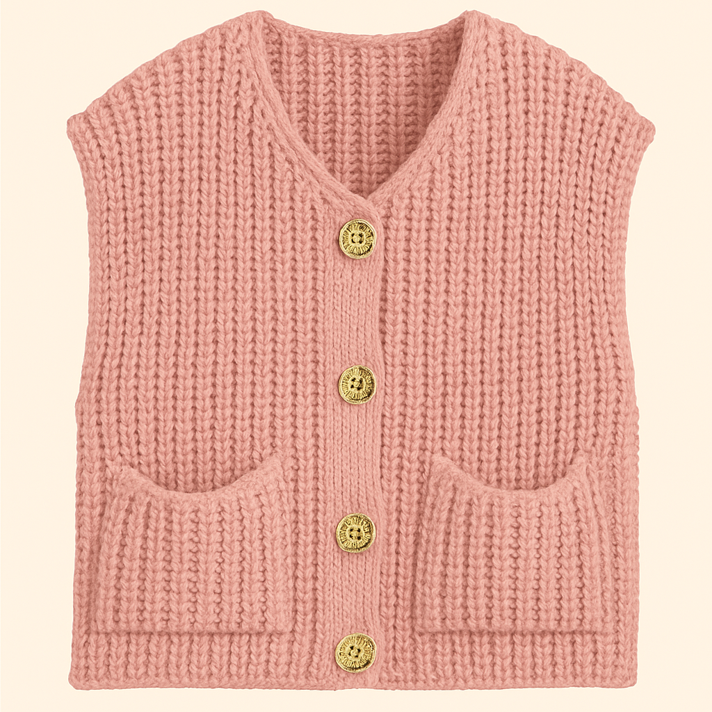 Liona | Gebreid Mouwloos Vest met Gouden Knopen