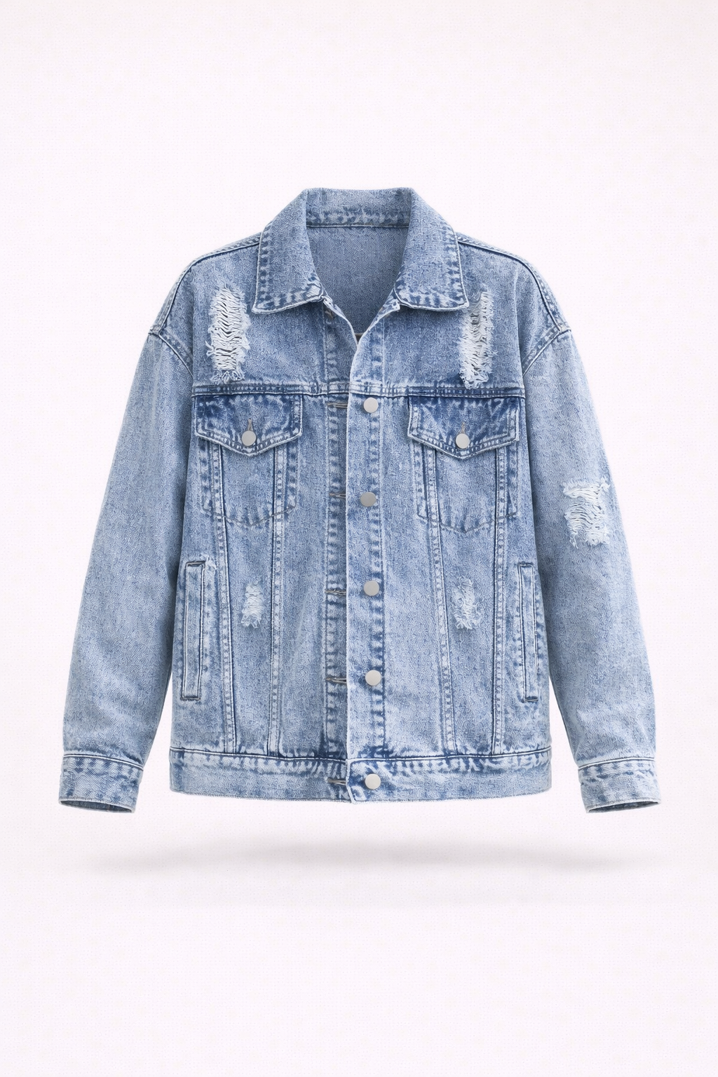 Dames Oversized Denim Jas met Stoere Look en Drukknoopsluiting