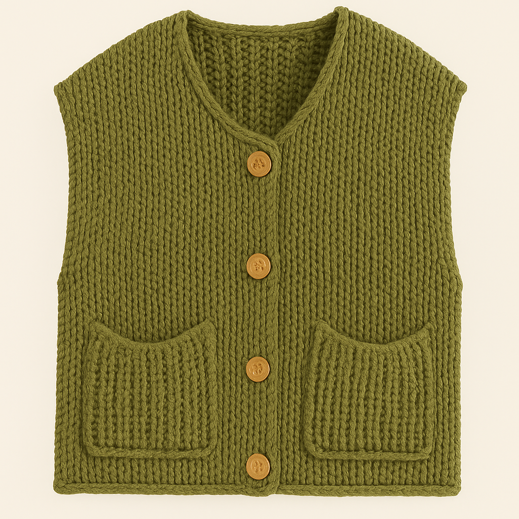 Liona | Gebreid Mouwloos Vest met Gouden Knopen