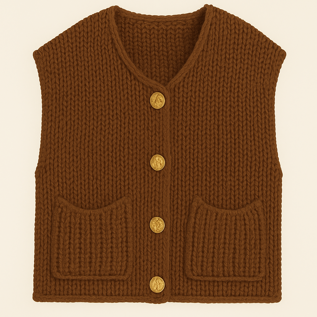 Liona | Gebreid Mouwloos Vest met Gouden Knopen