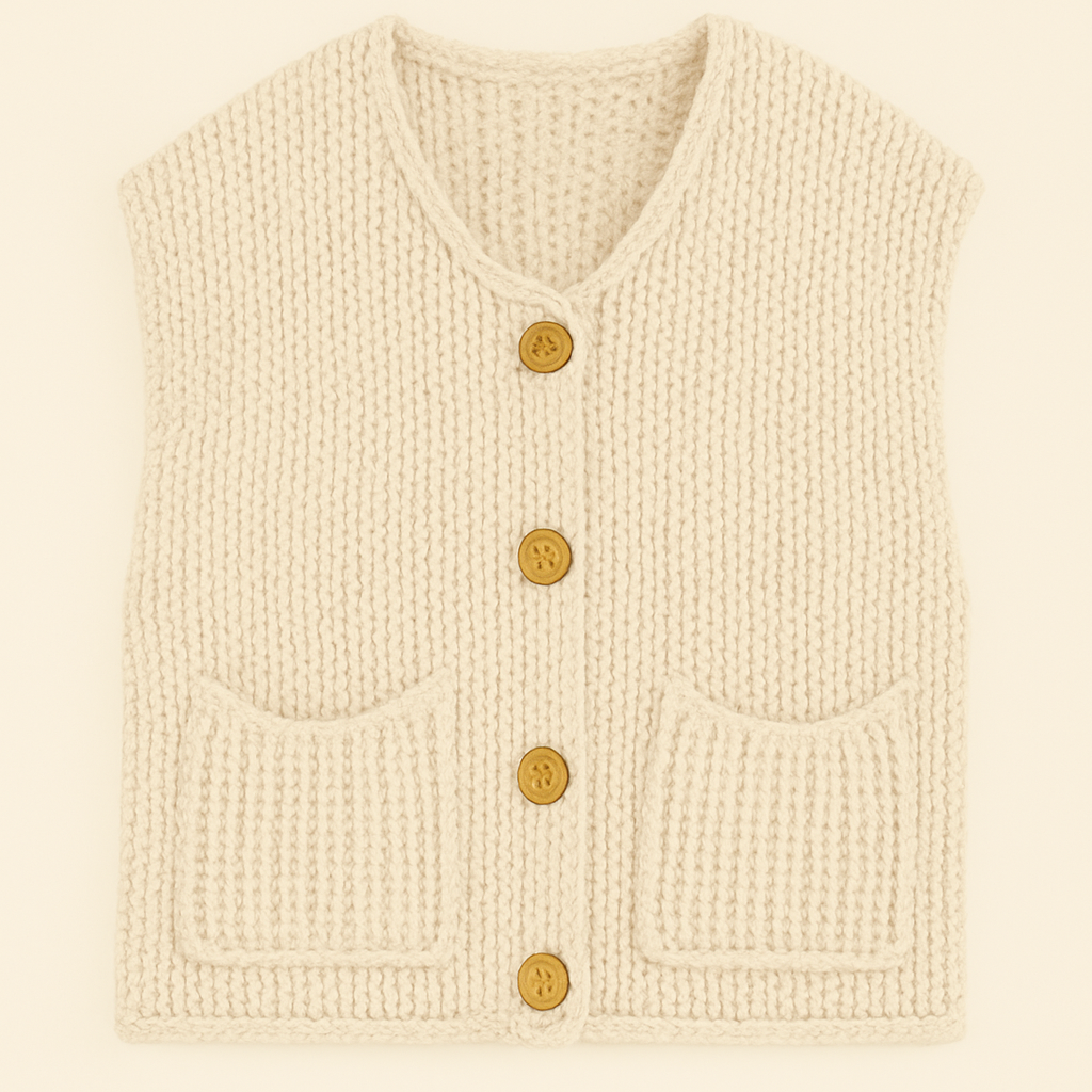 Liona | Gebreid Mouwloos Vest met Gouden Knopen