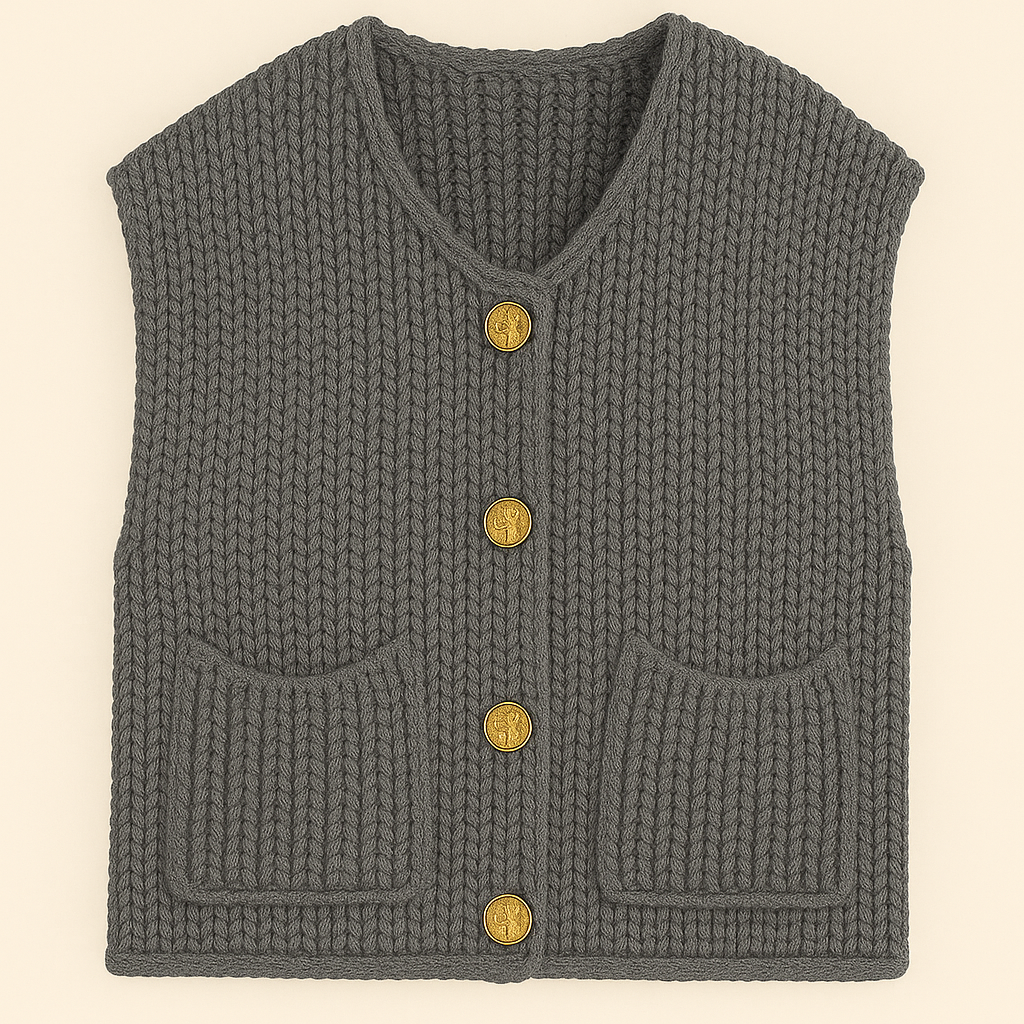 Liona | Gebreid Mouwloos Vest met Gouden Knopen